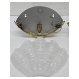 Beautiful Vintage High End Brass & Wavy Clamshell Glass Wall Sconces