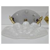Beautiful Vintage High End Brass & Wavy Clamshell Glass Wall Sconces