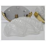 Beautiful Vintage High End Brass & Wavy Clamshell Glass Wall Sconces