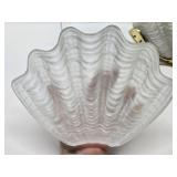 Beautiful Vintage High End Brass & Wavy Clamshell Glass Wall Sconces