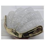 Beautiful Vintage High End Brass & Wavy Clamshell Glass Wall Sconces