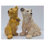 2 Vintage LARGE Ceramic Lion Cub Statues