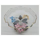 Beautiful Vintage 1950's era Tole Metal Floral Pedestal Bowl w/ Etched Ruffled Glass