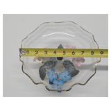 Beautiful Vintage 1950's era Tole Metal Floral Pedestal Bowl w/ Etched Ruffled Glass