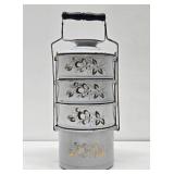 Large Vintage Mid Century Tiffen Carrier Sectional Enamelware Lunch Box