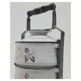 Large Vintage Mid Century Tiffen Carrier Sectional Enamelware Lunch Box