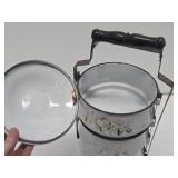 Large Vintage Mid Century Tiffen Carrier Sectional Enamelware Lunch Box