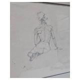 Vintage Hand Signed Original Nude Sketch Pencil Drawing - Signed Rodriguez