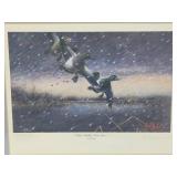 Framed Signed Numbered ARTIST PROOF Print by Les Kouba - 'Bills Battlin' First Snow'
