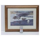 Framed Signed Numbered Print by Les Kouba - 'Mallards on Ice'