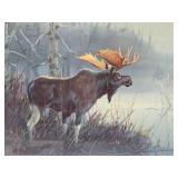 Framed Signed Numbered Print by Les Kouba - 'Surveying His Domain' w/Moose