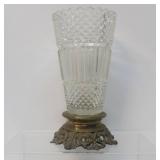 Large Vintage Heavy Glass & Brass Vase or Candle Lamp - Approx 15"