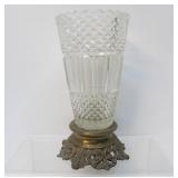 Large Vintage Heavy Glass & Brass Vase or Candle Lamp - Approx 15"