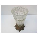 Large Vintage Heavy Glass & Brass Vase or Candle Lamp - Approx 15"