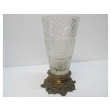 Large Vintage Heavy Glass & Brass Vase or Candle Lamp - Approx 15"