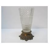 Large Vintage Heavy Glass & Brass Vase or Candle Lamp - Approx 15"