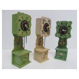 3 Vintage West German Miniature Handpainted Grandfather Clocks - Approx 9' tall