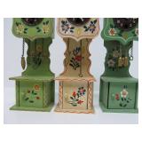 3 Vintage West German Miniature Handpainted Grandfather Clocks - Approx 9' tall