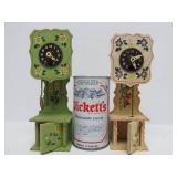 3 Vintage West German Miniature Handpainted Grandfather Clocks - Approx 9' tall