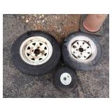 Pair of 4 hole 12' Trailer Tires and small tire