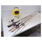 4 Rods and Reels and Minnow Bucket