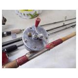4 Rods and Reels and Minnow Bucket