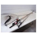 3 Rods and Reels and Fish Net