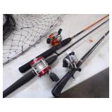 3 Rods and Reels and Fish Net