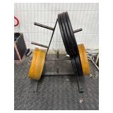 Exercise A frame with bumper plates