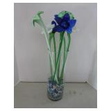Handblown glass flowers (8) in tall...
