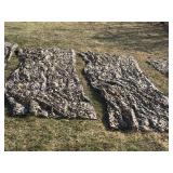 4 - Pieces of Camouflage Netting and 1 5 Gallon Pail with Padded Seat
