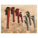 Lot of 7 Pipe / Monkey Wrenches