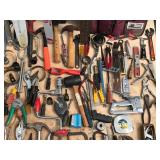 Large Lot of Tools - Chalk Boxes - Chainsaw Bars & Chains - Saws - Pry Bars - Crescent Wrenches - Staplers - Filter Wrenches - Hammers & More