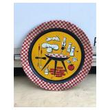 1950s 19' ATOMIC Mid Century Metal Round Serving Tray BBQ Grill Design