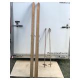 Set of Vintage Wooden Skii’s with Bamboo Poles