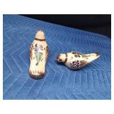 Pair of Mexican pottery birds (1 signed)
