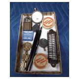 Antique Eveready battery tester by American Ever Ready Co., Vintage Yale padlock with key, watch parts tins with parts and more