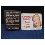 Metal and canvas signs
