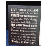Metal and canvas signs