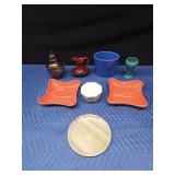 Lot of USA made pottery, 1 Portugal planter, 1 Japanese urn, 1 handmade in Equador stone plate
