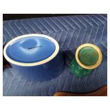 Lot of USA made pottery, 1 Portugal planter, 1 Japanese urn, 1 handmade in Equador stone plate