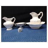Iridescent ceramic pitcher and bowl set, ceramic pitcher, cup and dish