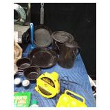 Camp cooking supplies including a small Colemans propane stove