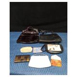 Wilson leather purse, black/purple bag, Poodle purse, vintage Ande' clutch, wallet, coin purses and 1 other