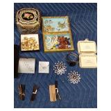 Flat of jewelry including 50's or 60's Bergere pin and more