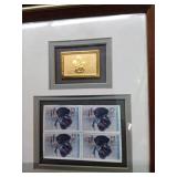 framed 1991 (24K) Gold stamp and 4 postal stamps of Ducks Unlimited