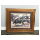 Framed Art Picture by Ranulph Bye - Churches and Buildings Overlooking Railroad Tracks