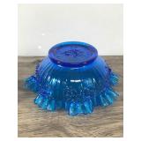 Vintage Hazel Atlas Aurora Cobalt Blue Cup & Fenton Colonial Blue Bowl with Crimped Ruffled Edge