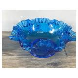 Vintage Hazel Atlas Aurora Cobalt Blue Cup & Fenton Colonial Blue Bowl with Crimped Ruffled Edge