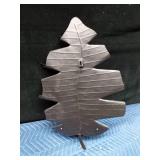Battery operated metal wall leaf with glass tube candle holder
